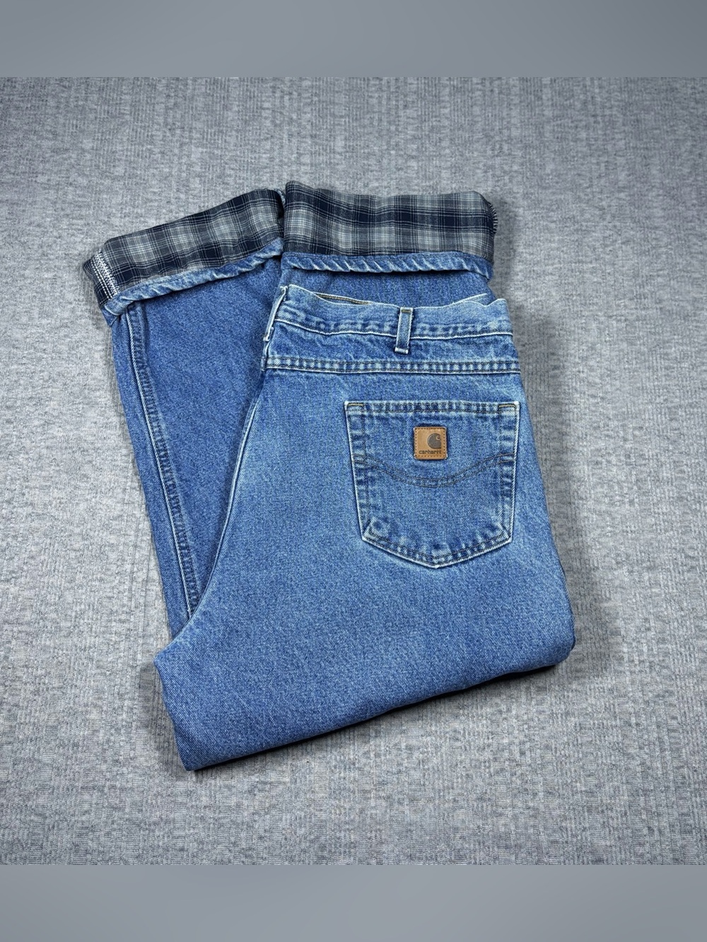 Carhartt Flannel Lined Jeans Relaxed Fit Blue Mens 40x30 Denim Workwear B172 DST